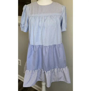 Tuckernuck Pomander Place Dress Blue Chambray Tiered XS